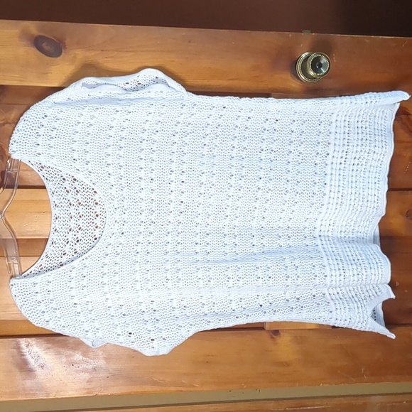 Source Unknown Sweaters - White crochet cotton short sleeve summer sweater w/ decorative border